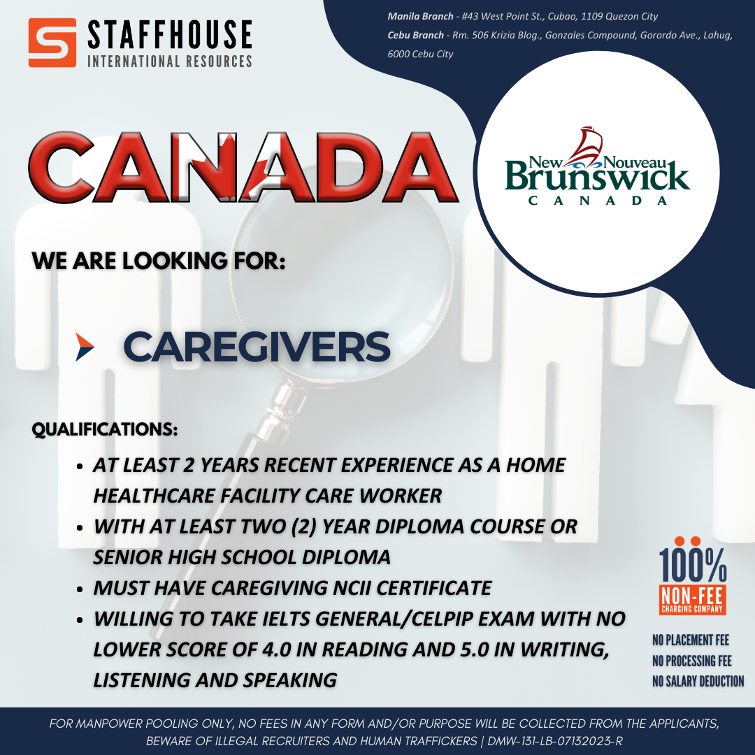 Poster about job hiring in Canada for caregivers