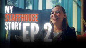 Smiling woman featured in 'My Staffhouse Story EP 2.